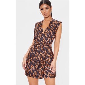 Floral Sleeveless Gold Button Detail Blazer Dress